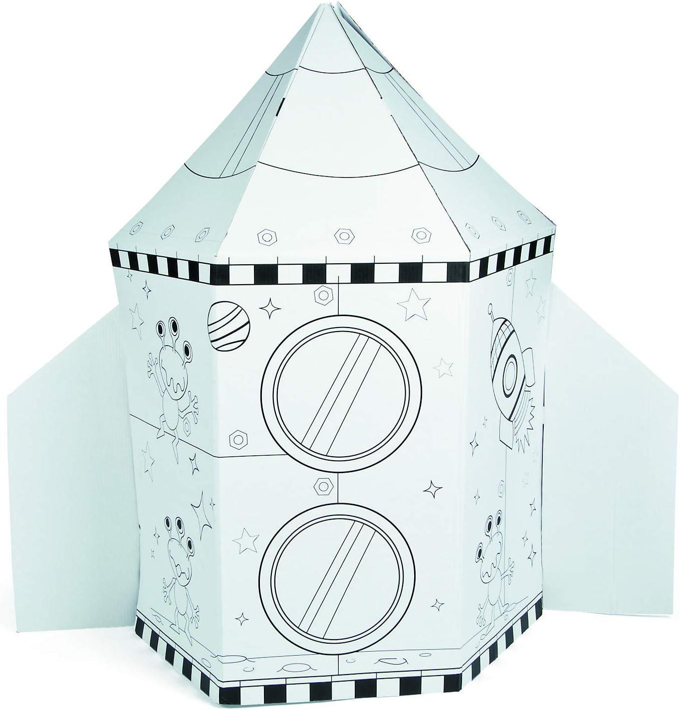 imageFun Express Cardboard Playhouse Rocket Ship Toy for Kids  5 Foot Color Your Own Spaceship for Indoor Play  White Cardboard House to Color for Toddler Activities ampamp Creative Arts Projects