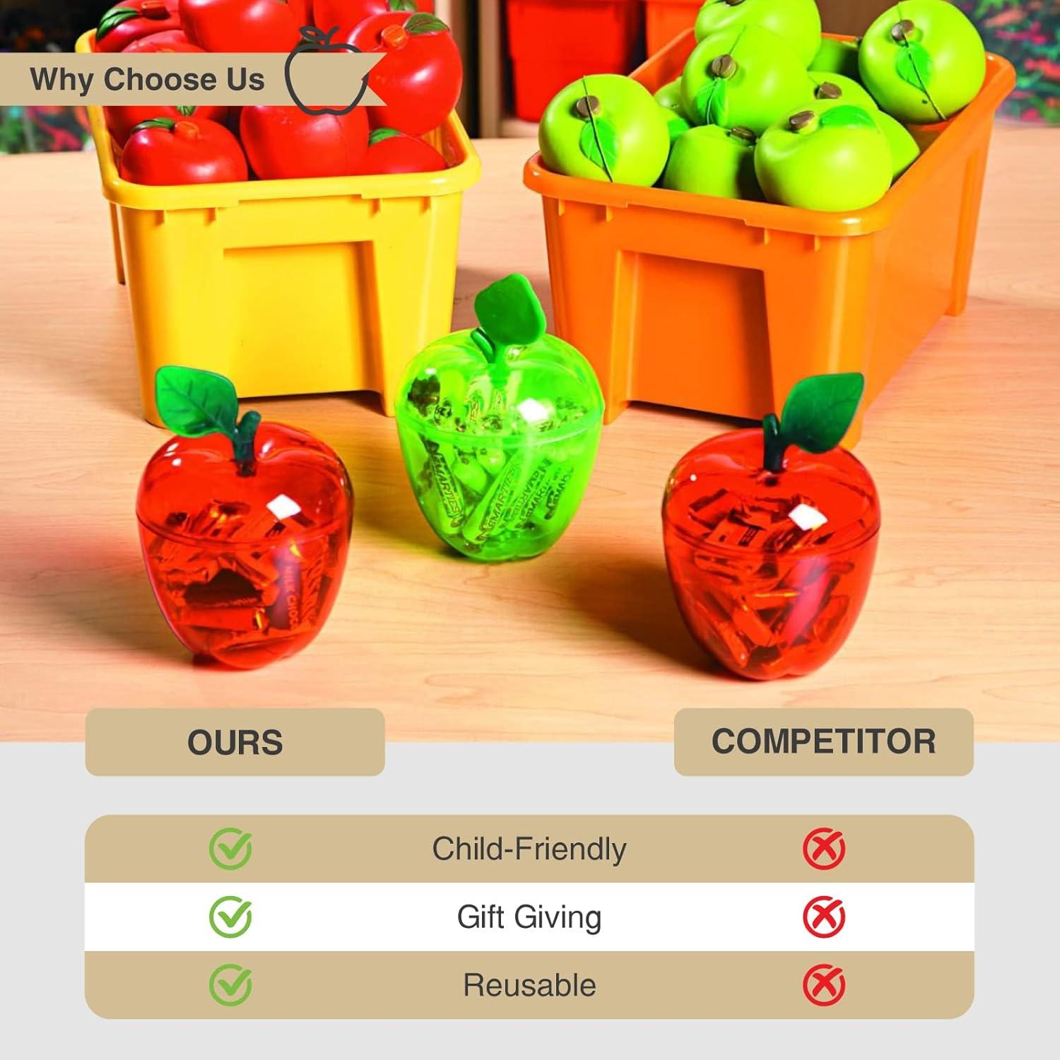 imageFun Express Set of 12 Apple Containers for Treats 375 x 475 x 1 inches BPA Free Plastic Teacher Gifts Classroom Treat Containers End of School and Back To School Celebrations RedRed