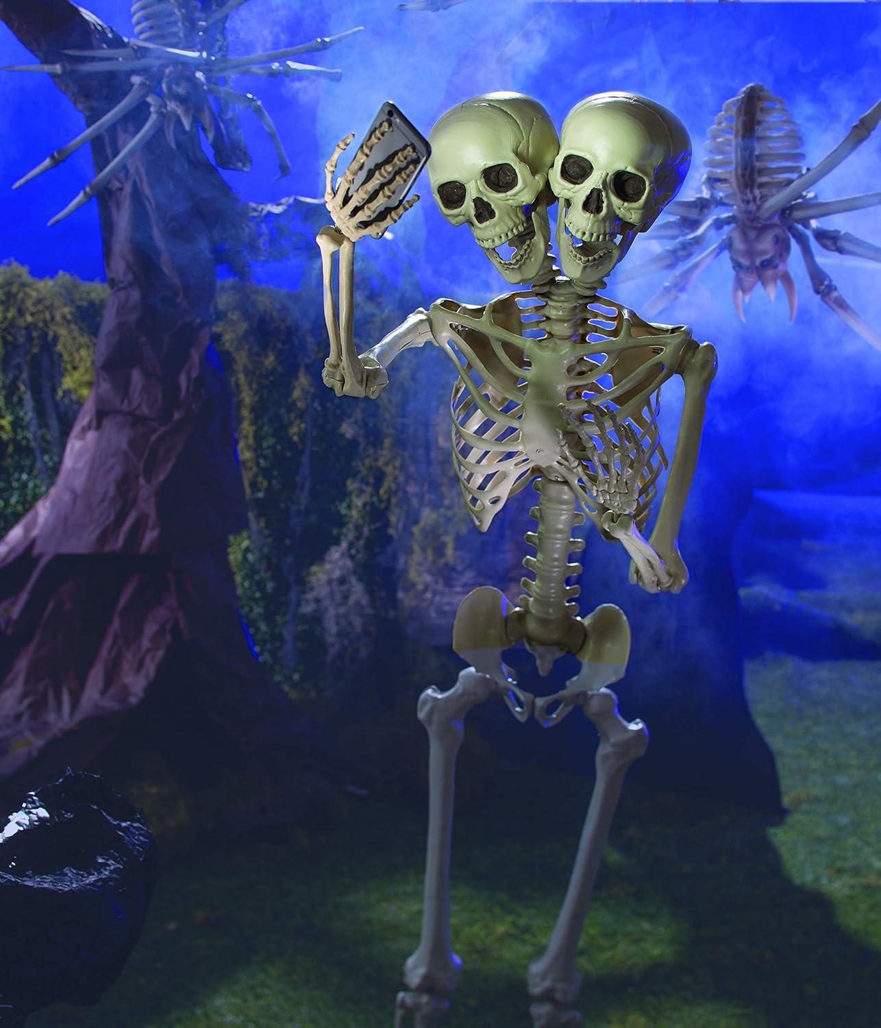 imageFun Express TwoHeaded LifeSize Human Skeleton 5 Feet Tall Posable Halloween Decorations Outdoor ampamp Indoor Scary Halloween Decor for Yard Porch ampamp Party Premium Plastic Construction with Hanging String