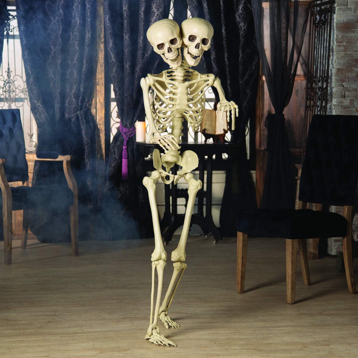 imageFun Express TwoHeaded LifeSize Human Skeleton 5 Feet Tall Posable Halloween Decorations Outdoor ampamp Indoor Scary Halloween Decor for Yard Porch ampamp Party Premium Plastic Construction with Hanging String