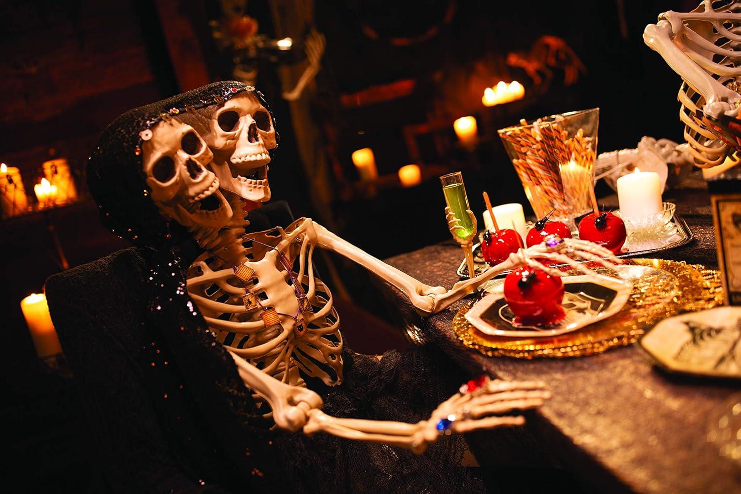imageFun Express TwoHeaded LifeSize Human Skeleton 5 Feet Tall Posable Halloween Decorations Outdoor ampamp Indoor Scary Halloween Decor for Yard Porch ampamp Party Premium Plastic Construction with Hanging String