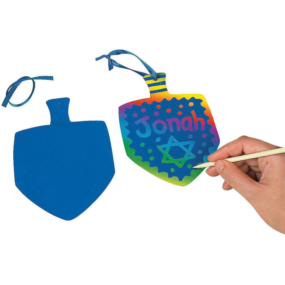 imageDreidel Magic Color Scratch Hanging Craft Art Kit  Set of 24 with 12 Scratch Tools  Hanukkah Crafts for Kids