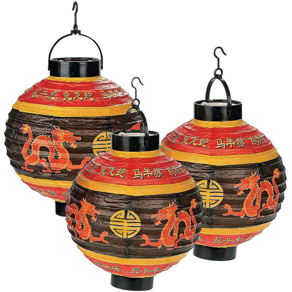 imageFun Express 2025 Light Up Paper Hanging Chinese Lanterns 3 Piece Set Chinese New Year Party Decor