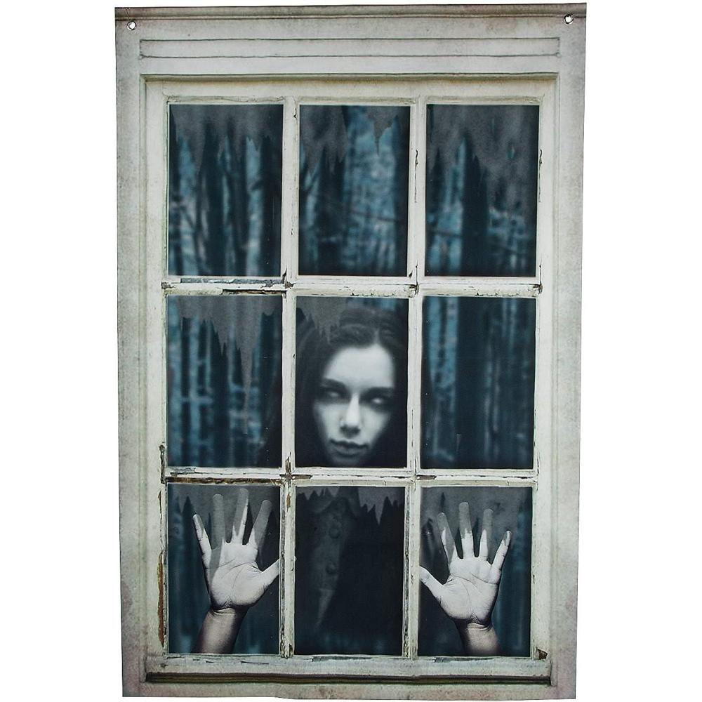 imageFun Express 3 Ft x 4 Ft Spooky Girl Polyester Window Backdrop  Halloween Decoration  Fun Express Party Decor  1 Piece