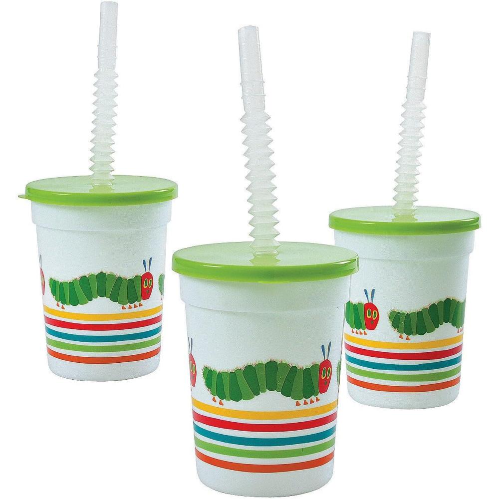 imageFun Express 8 Pieces Very Hungry Caterpillar Tumbler with Lid 10 oz BPA Free Plastic Birthday Party Supplies Drinkware Sipper ampamp Molded Cups MultiColor10 Ounces