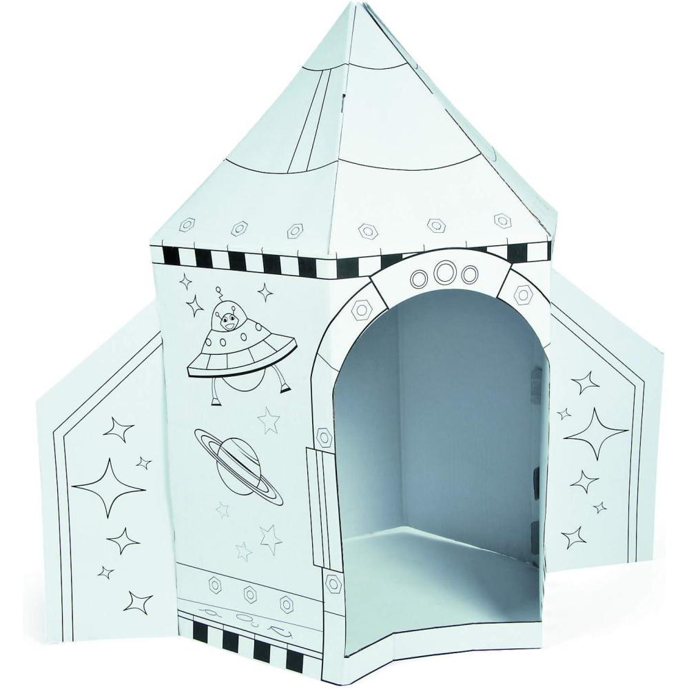 imageFun Express Cardboard Playhouse Rocket Ship Toy for Kids  5 Foot Color Your Own Spaceship for Indoor Play  White Cardboard House to Color for Toddler Activities ampamp Creative Arts Projects