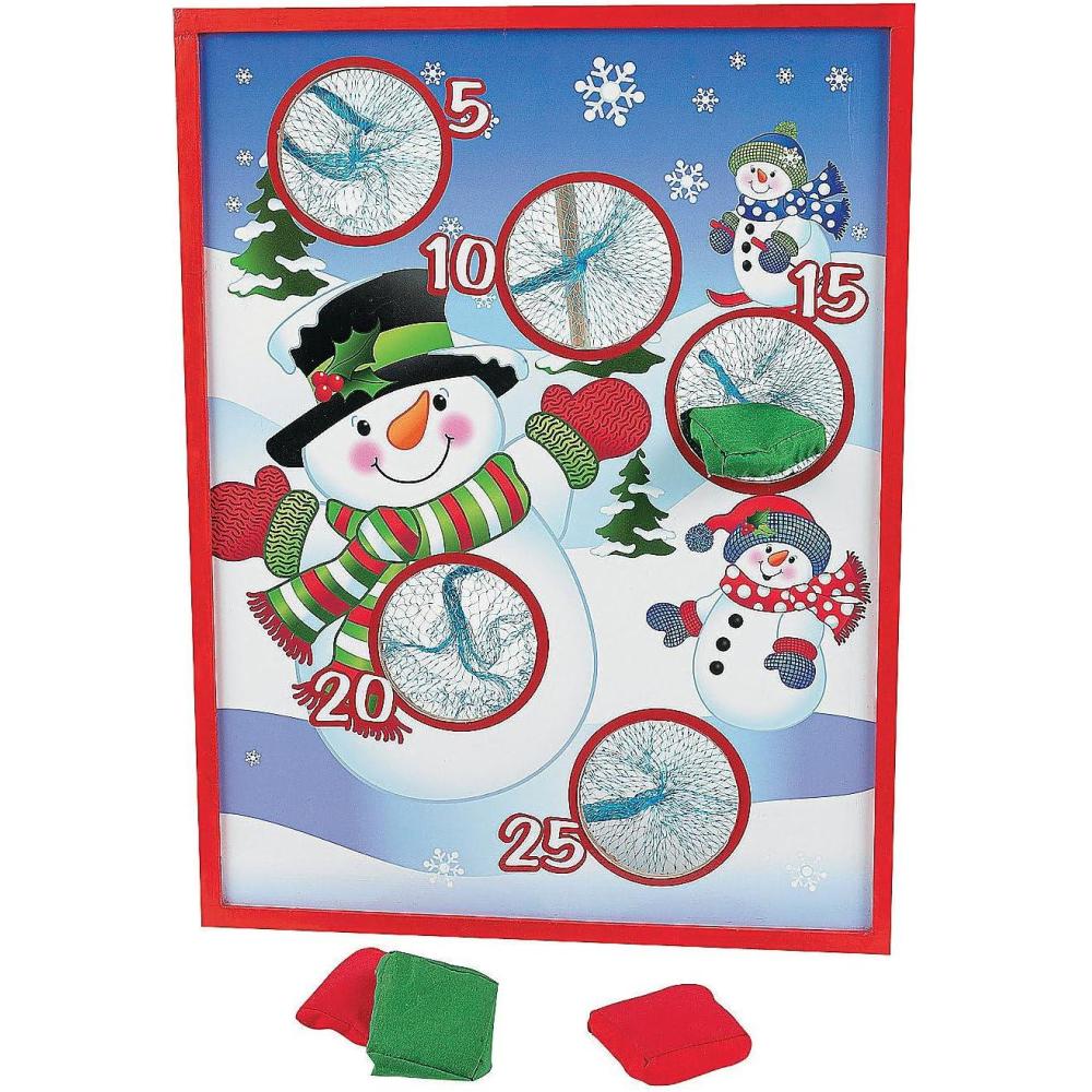 imageFun Express Christmas Bean Bag Toss Game for Kids ampamp Family Party  Wooden Snowman Board with 5 Bean Bags  Indoor Winter Holiday Games for Toddlers Children ampamp Adults  16x20 Board with Stand