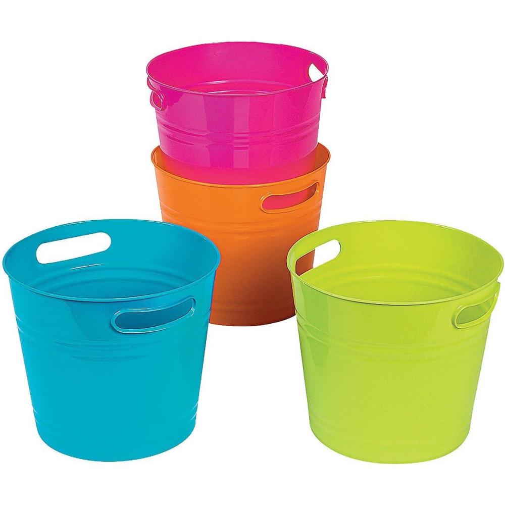 imageFun Express Colored Plastic Buckets 4 Pack  MultiPurpose Storage with Handles for Cleaning Ice Buckets for Parties Drink Buckets ampamp Craft Projects  Large 1 Gallon Capacity with Lids