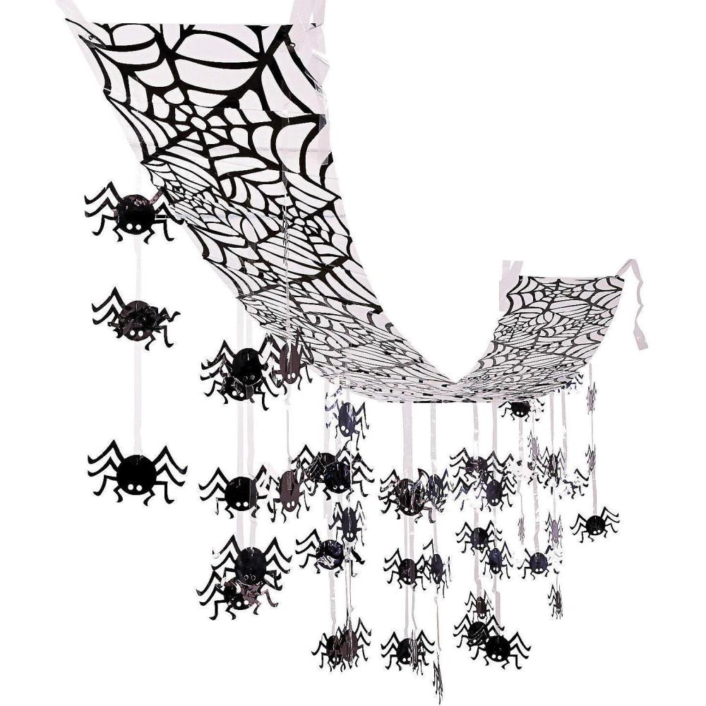 imageFun Express Giant 12 Ft x 12quot Hanging Black Spider Web Ceiling Halloween Decorations  Premium Indoor ampamp Outdoor Scary Decor for Haunted House Party Office ampamp Classroom  Reusable Design