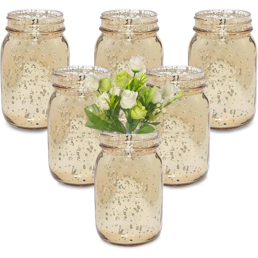 imageFun Express Gold Mason Jars 12 Pack  Premium Glass Mason Jar Set for Wedding Centerpieces Table Decorations ampamp Party Events  Decorative VintageStyle Vases for Flowers Home Decor ampamp DIY Projects