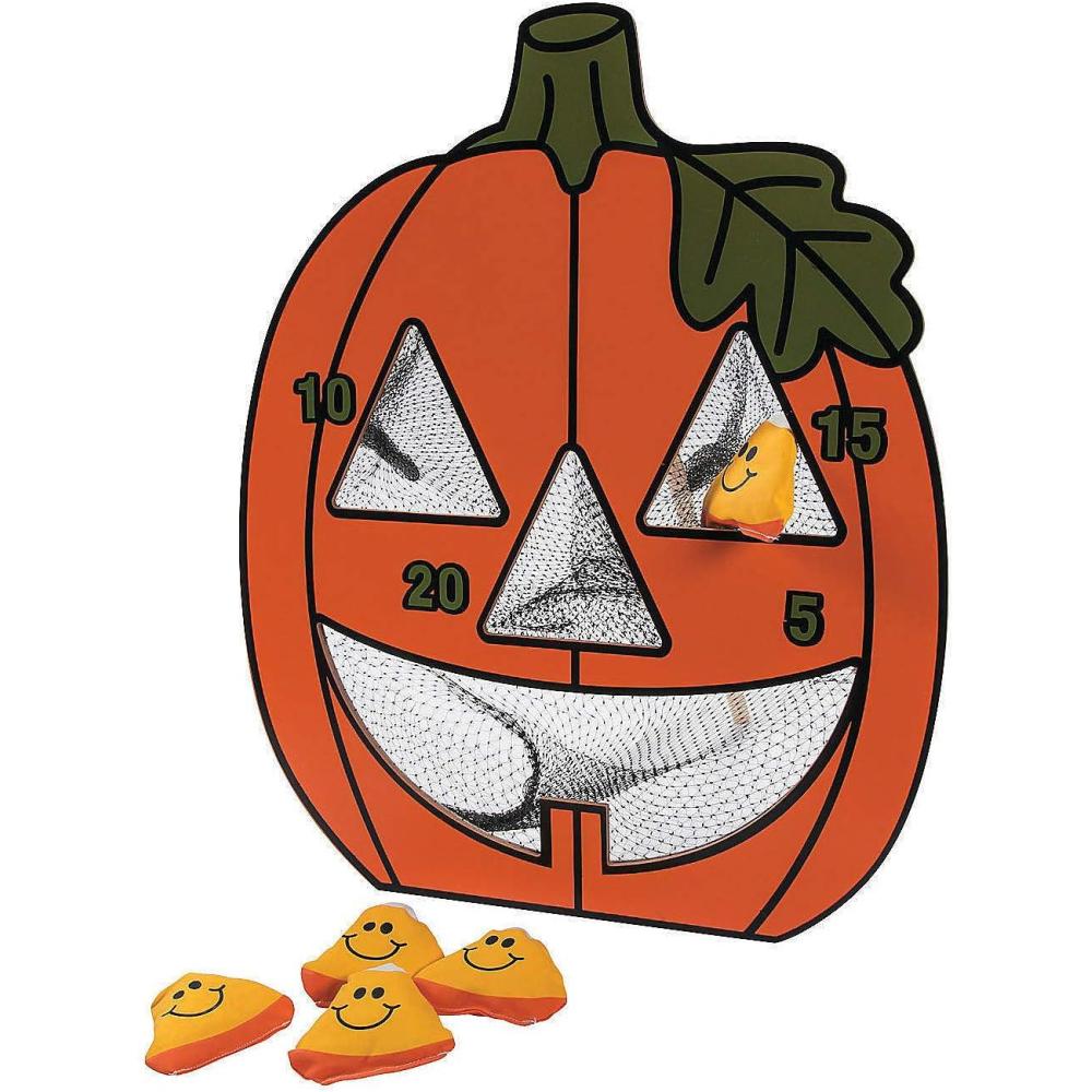 imageFun Express Halloween Bean Bag Toss Game for Kids  Jack O Lantern Pumpkin Carnival Games Set with 5 Candy Corn Bean Bags  Perfect for Halloween Party Games Fall Festival Activities