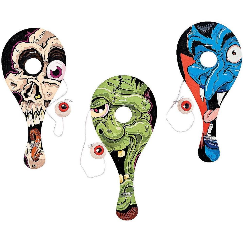 imageFun Express Halloween Eyeball Catch Paddle Ball Games  45 x 9 MonsterThemed Fun for Parties Prizes ampamp TrickorTreating  12 Pieces