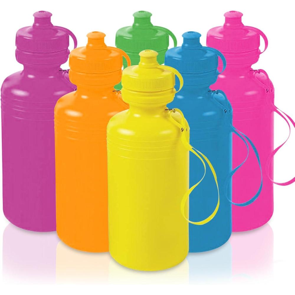 imageFun Express Kids Water Bottles Bulk 12 Pack  Plastic 18 oz Leak Proof Squeeze Bottles with Pop Top Lids ampamp Straps  Perfect for School Sports Teams Birthday Parties ampamp Fundraising Events
