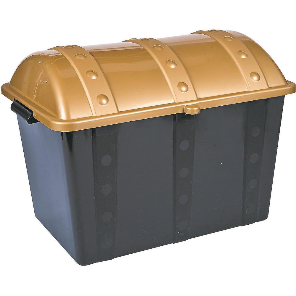 imageFun Express Large Plastic Toy Treasure Chest  Premium Classroom Storage Prize Box for Teachers  PirateThemed Reward Container with Secure Lid  Black ampamp Gold Design  19quot x 115quot x 11quot Capacity