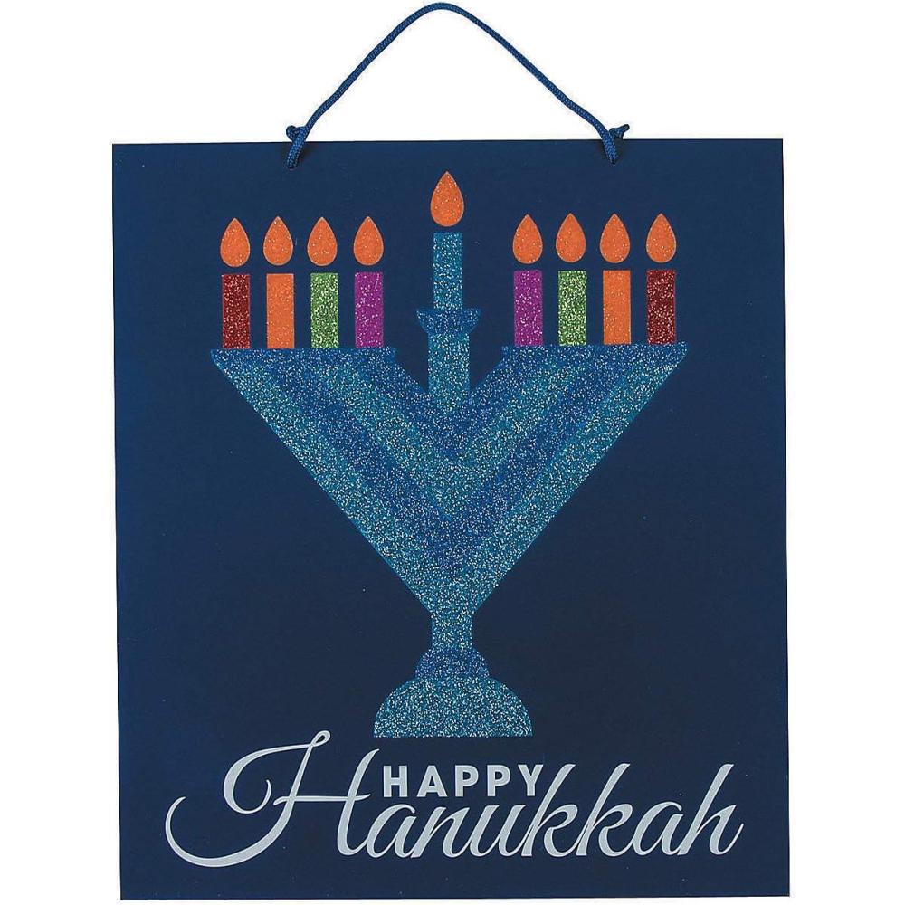 imageFun Express Menorah Glitter Wall Sign for Hanukkah  Wooden Decorative Accent for Holiday Home Decor  Sparkling Glitter Design  Perfect for Hanukkah Celebrations  Festive Wall Hanging  1 Piece