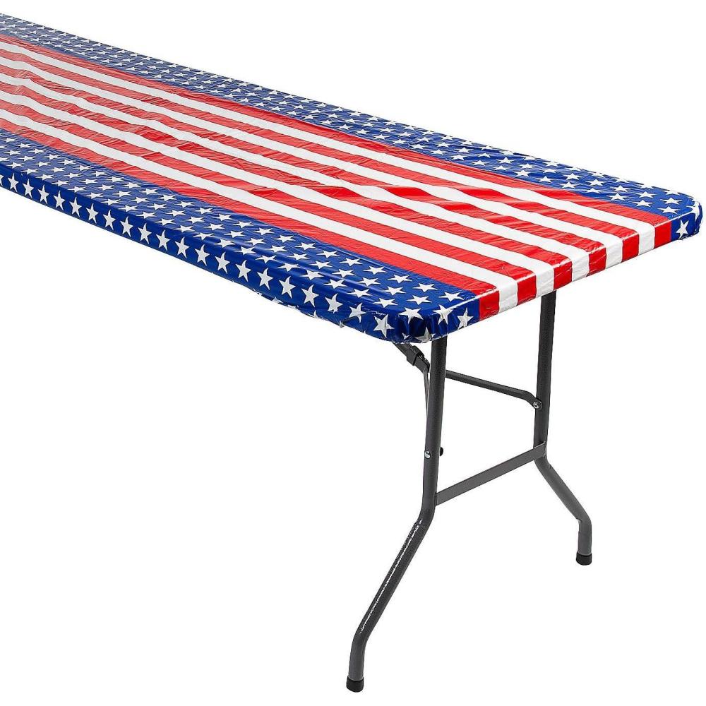 imageFun Express Patriotic Fitted Rectangle 37quot X 80quot Disposable Plastic Tablecloth Table Cover  Patio 4th of July Patriotic Party Supplies