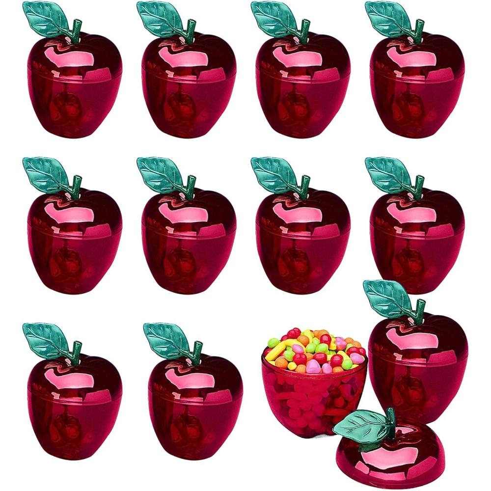 imageFun Express Set of 12 Apple Containers for Treats 375 x 475 x 1 inches BPA Free Plastic Teacher Gifts Classroom Treat Containers End of School and Back To School Celebrations RedRed