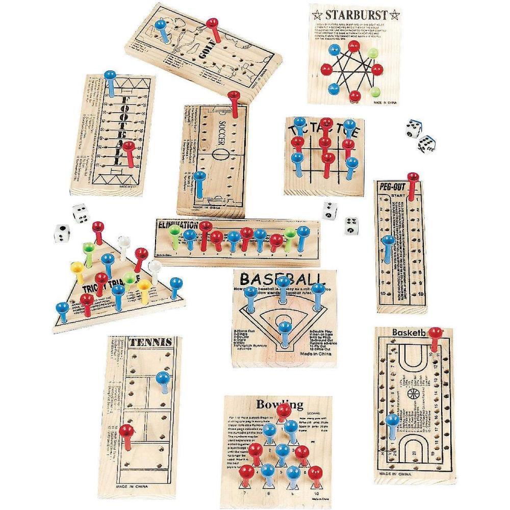 imageFun Express Wooden Board Games Set 12 Pack  Classic Travel Games for Kids ampamp Adults  Mini Peg Board Games Checkers ampamp Tic Tac Toe  Portable Family Game Night Collection for Road Trips ampamp Camping