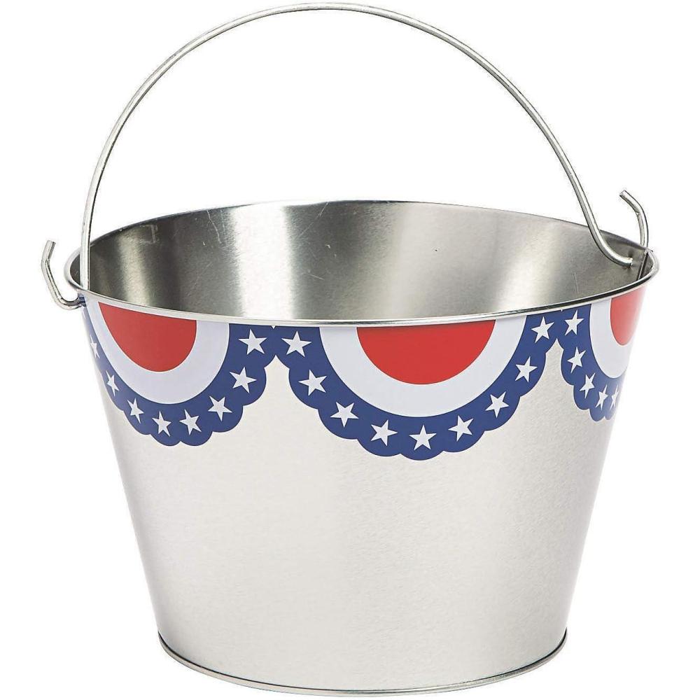 imagePatriotic Metal Pail Large  Party Supplies  3 Pieces
