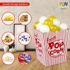 Fun Express Giant Popcorn Box Prop 3D Cardboard Stand-Up – Movie Night Decorations for Theater Party | Red & White Striped Design with Balloons | 37″ Tall Movie Theme Party Supplies
