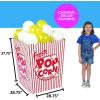 Fun Express Giant Popcorn Box Prop 3D Cardboard Stand-Up – Movie Night Decorations for Theater Party | Red & White Striped Design with Balloons | 37″ Tall Movie Theme Party Supplies