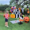 Fun Express Halloween Games for Kids Party – Candy Corn Pumpkin Bowling Set with 6 Pins & Ball | Fall Festival Games for Outdoor Trunk or Treat Activities & Carnival Events | Safe Plastic Design