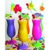 Fun Express Plastic Cocktail Glasses Hurricane Style 14 oz Set of 12 – Neon Reusable Tiki Glasses for Cocktails, Luau Cups & Outdoor Parties | Unbreakable Acrylic Drinkware for Pool & Summer Events
