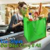 Fun Express Reusable Grocery Bags Bulk 50 Pack – Large Shopping Bags with Handles for Groceries | Foldable Tote Bags in Multiple Colors | Heavy-Duty Plastic Material for Farmers Market & Daily Use