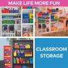 Fun Express Stackable Storage Bins 13×9.75×3 Inch – 6 Pack Colorful Plastic Storage Baskets with Handles for Classroom Organization | Paper Trays for Teachers, Office Storage & Home Organizing