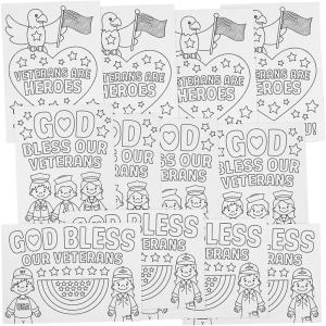 Color Your Own White Veterans Day Cards (5″ x 7″) 12 Pcs. – Assorted Designs, Ideal for Craft Projects & Patriotic Celebrations