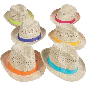 Fun Express Bulk Fedora Hats 12 Pack – Colorful Straw Party Hats for Adults & Kids | Fiesta Party Decorations for Cinco De Mayo, Birthday Celebrations & Mexican Theme Events | Assorted Rainbow Colors