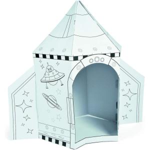 Fun Express Cardboard Playhouse Rocket Ship Toy for Kids – 5 Foot Color Your Own Spaceship for Indoor Play | White Cardboard House to Color for Toddler Activities & Creative Arts Projects