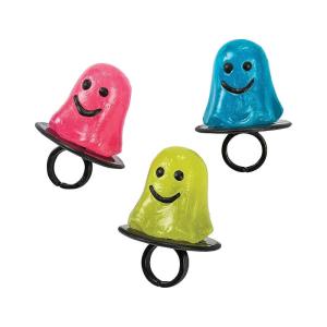 Fun Express Ghost Ring Pop Lollipops Halloween Candy Bulk – 12 Individually Wrapped Ring Pops for Kids Party Favors | Blue Raspberry, Green Apple & Strawberry Flavors for Trick or Treat Goodie Bags(Blue Raspberry)