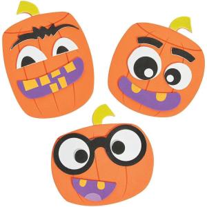 Fun Express Goofy Face Pumpkin Magnet Craft Kit – Creative Halloween Craft for Kids Self-Adhesive Foam Pieces Fun DIY Activity for School & Home Perfect for Party Favors & Decorations – 12 Pieces