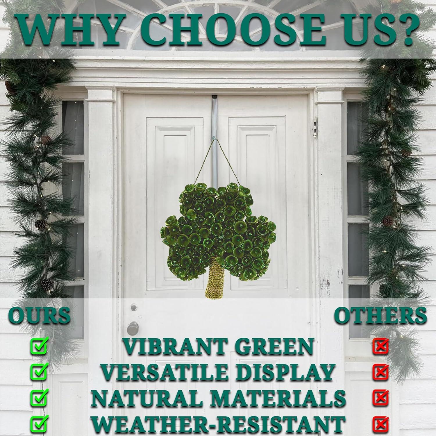 imageFun Express ShamrockShaped Wreath  Premium Wooden St Patricks Day Decorations for Front Door ampamp Home  Irish Wall Decor with Rustic Green Clover Design  Indoor Outdoor March Holiday