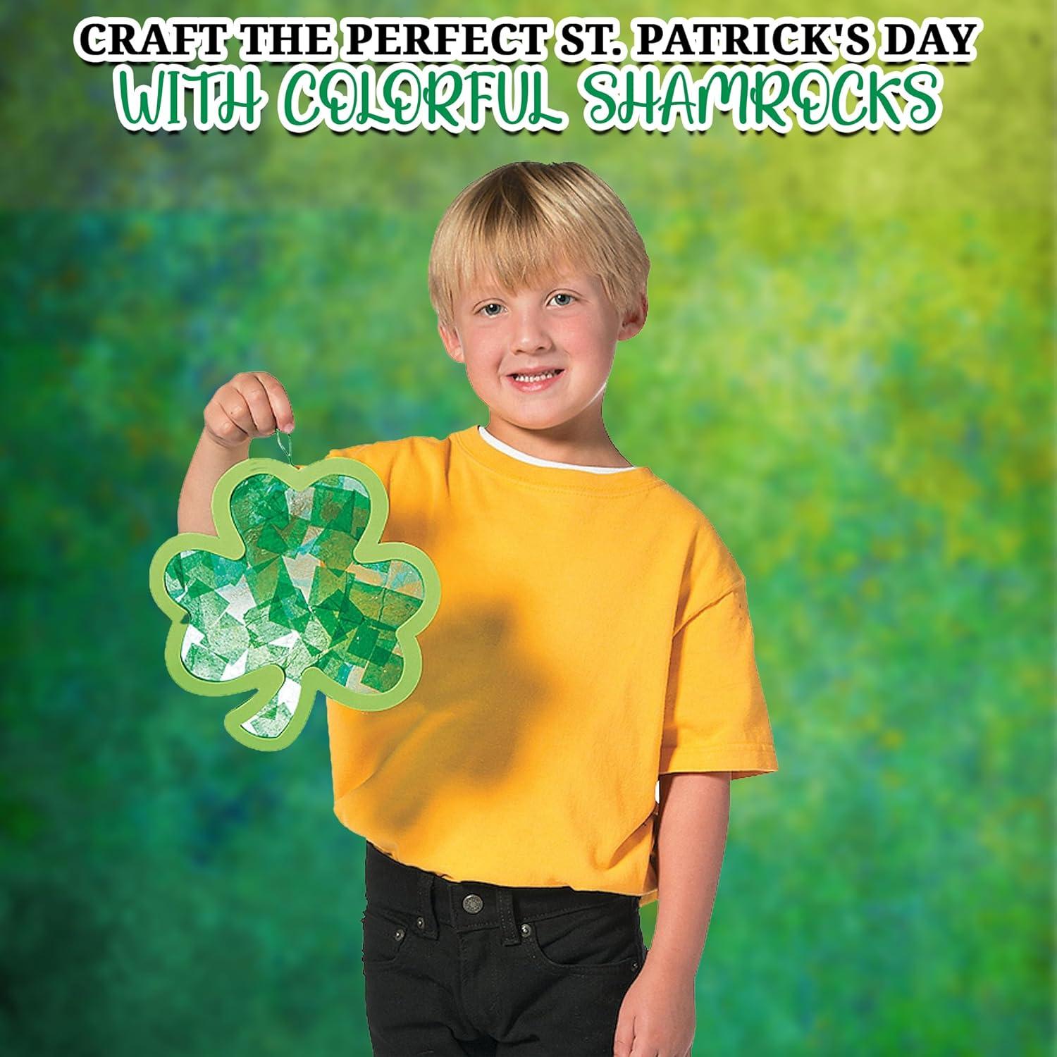 imageFun Express St Patricks Day Crafts for Kids  Shamrock Suncatcher Kit Makes 12 Window Art Projects  Tissue Paper Craft Kit for Classroom Activities Parties ampamp Home  Ages 3 Easy DIY