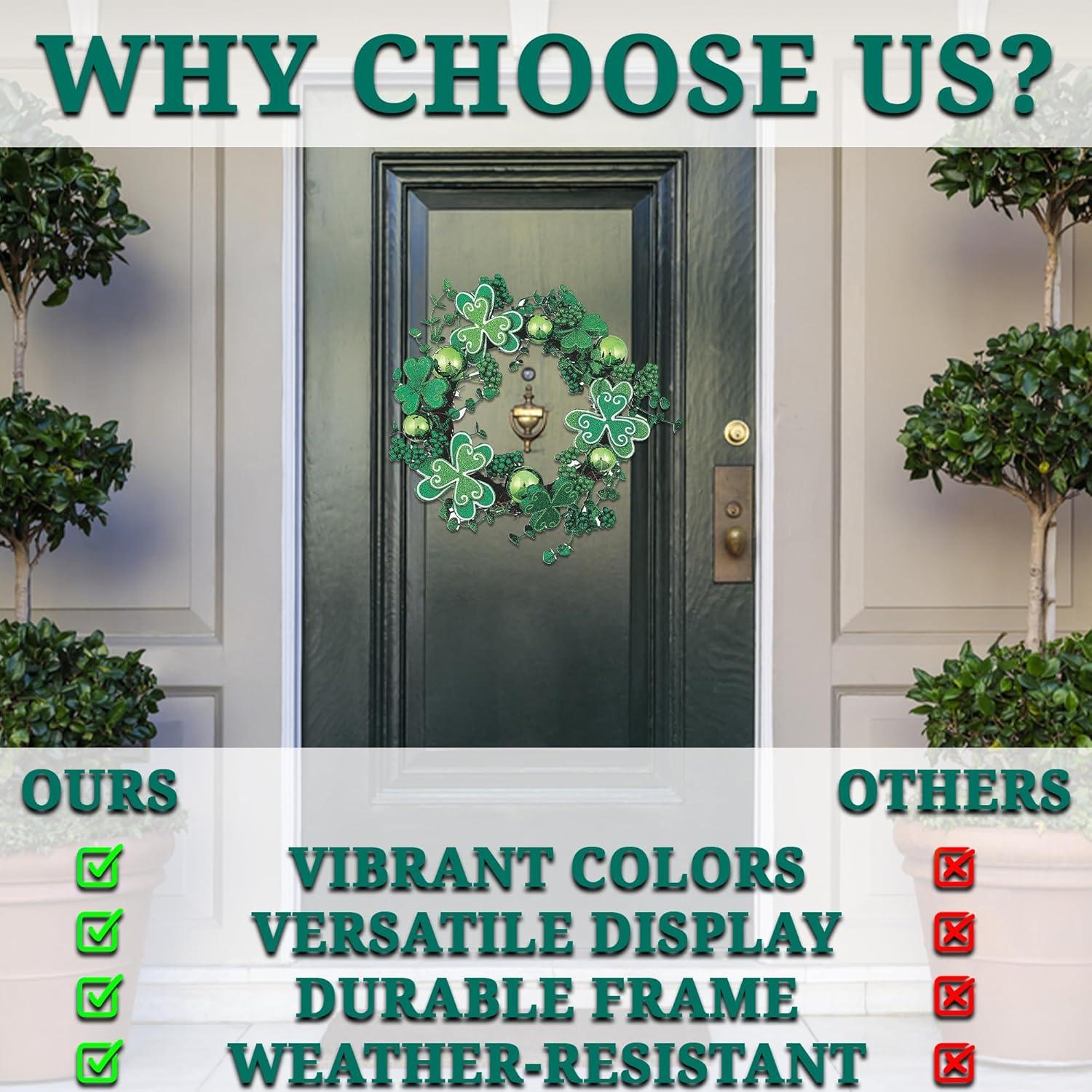 imageFun Express St Patricks Day Shamrock Wreath  13Inch Artificial Shamrock Wreath  Spring  Door or Wall Decor