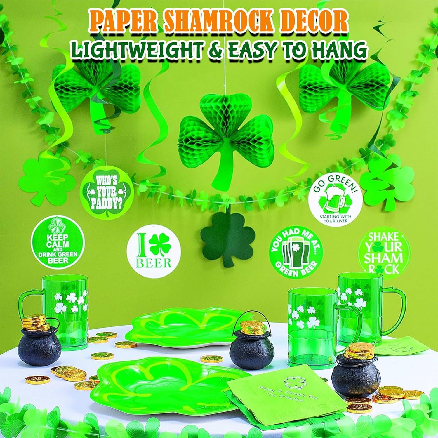 imageSt Patricks Day Shamrock Tissue Hanging Decor Set of 3 Seasonal Party Decor