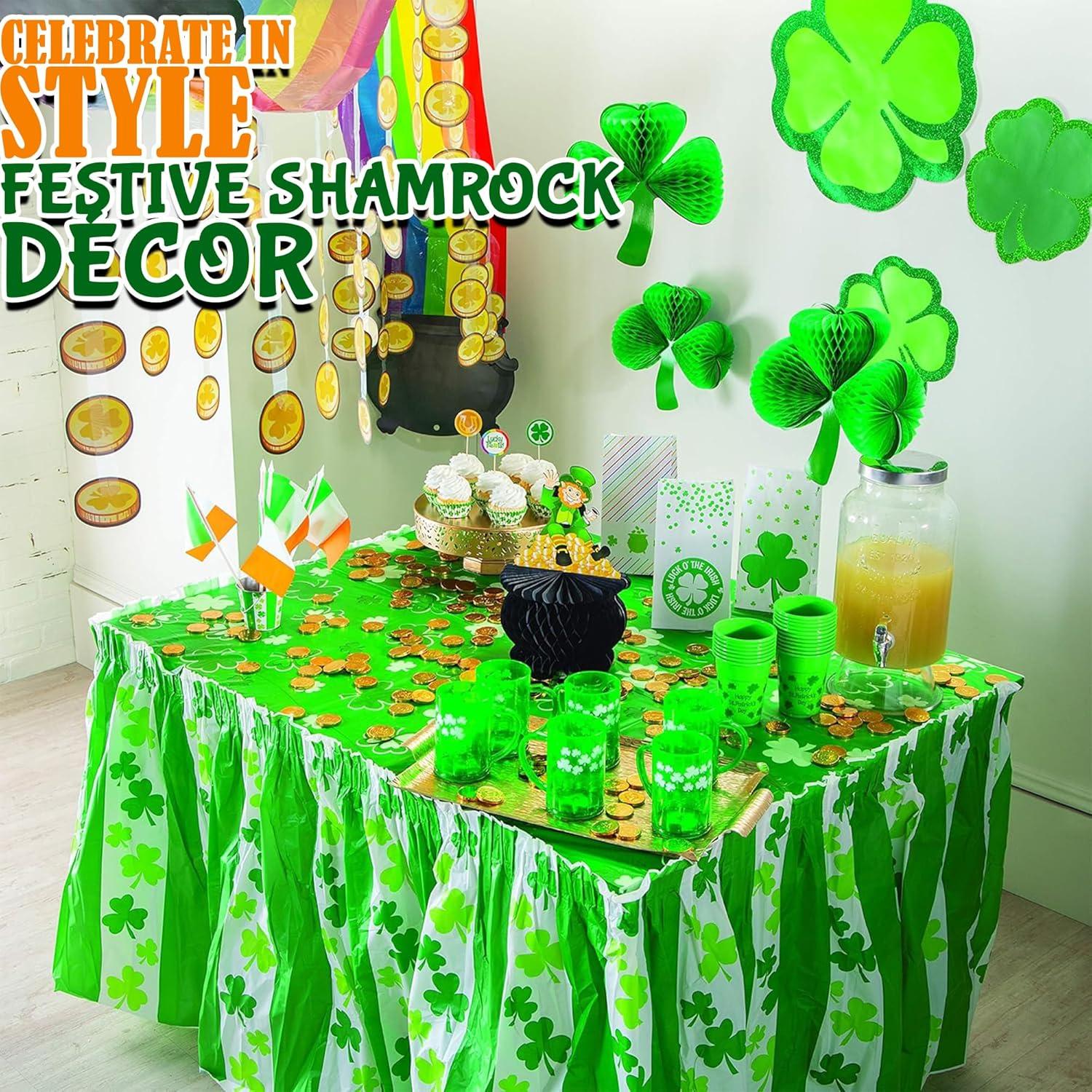 imageSt Patricks Day Shamrock Tissue Hanging Decor Set of 3 Seasonal Party Decor
