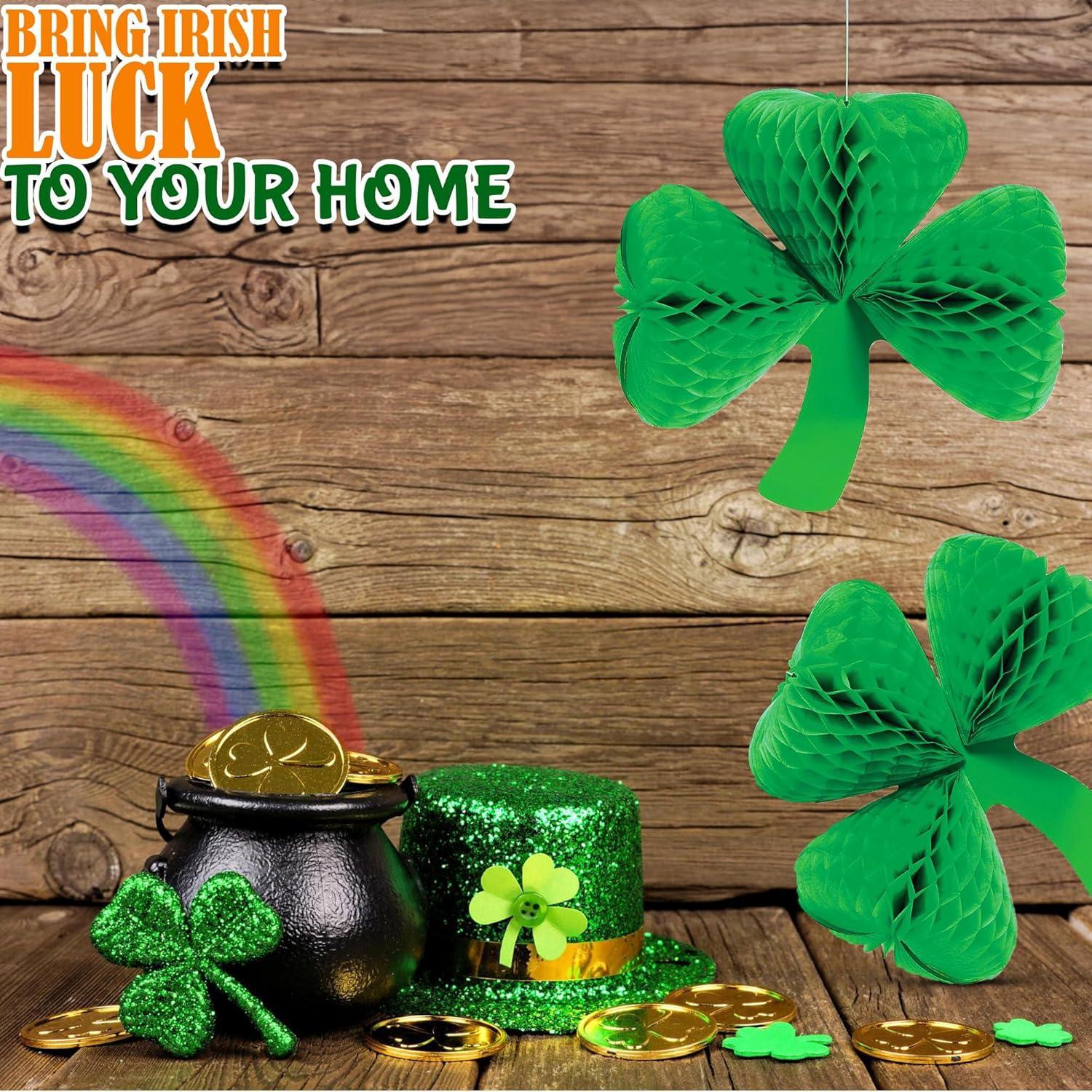 imageSt Patricks Day Shamrock Tissue Hanging Decor Set of 3 Seasonal Party Decor