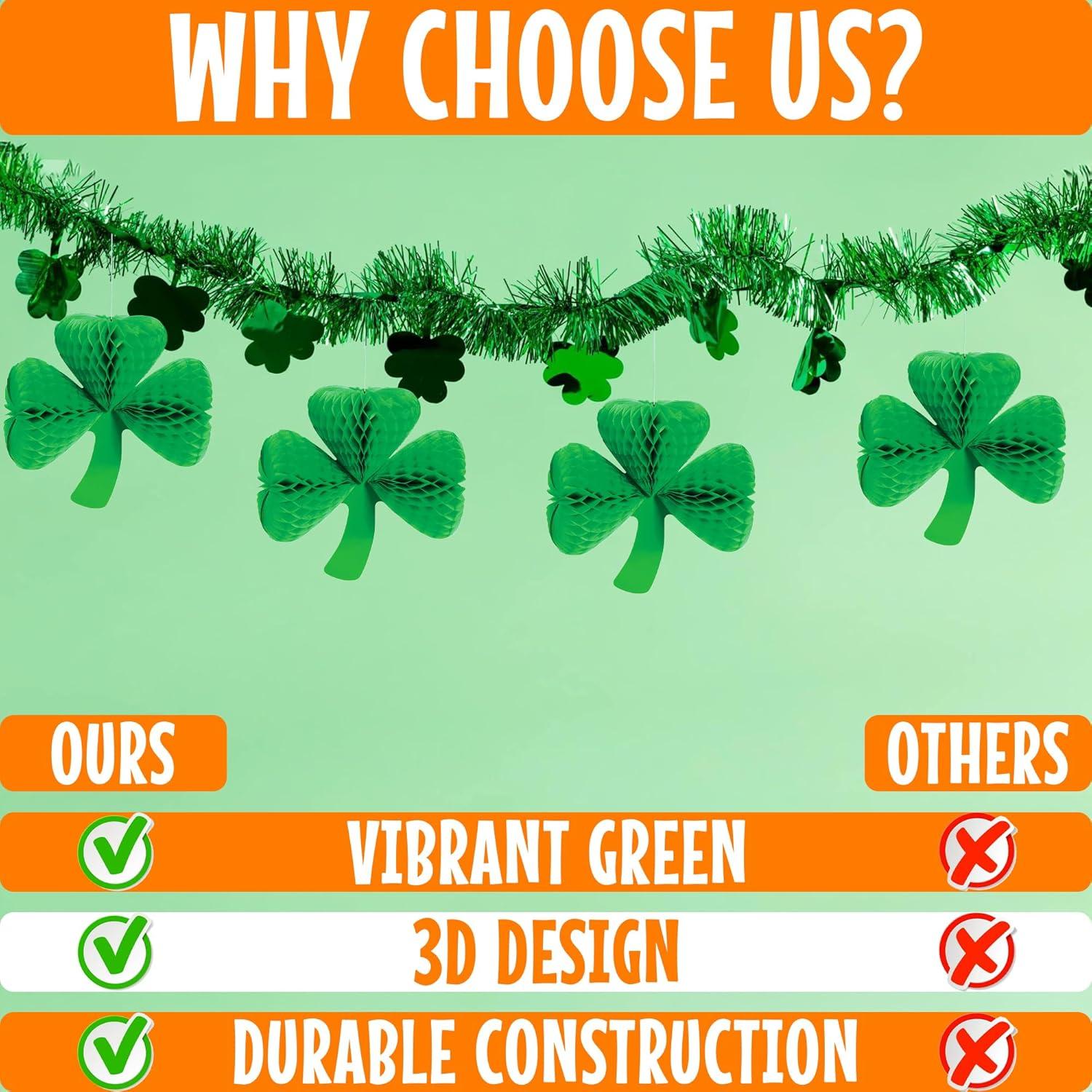 imageSt Patricks Day Shamrock Tissue Hanging Decor Set of 3 Seasonal Party Decor