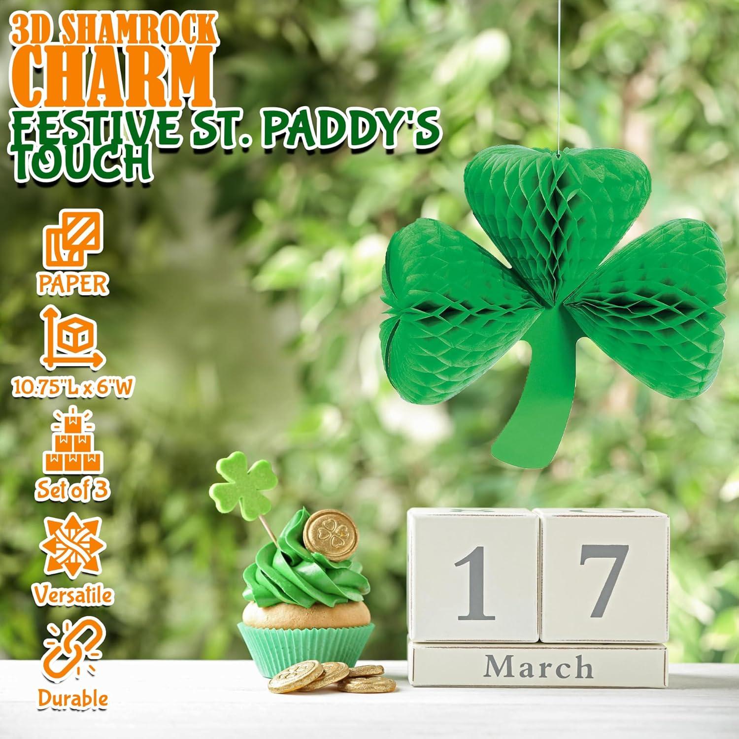 imageSt Patricks Day Shamrock Tissue Hanging Decor Set of 3 Seasonal Party Decor