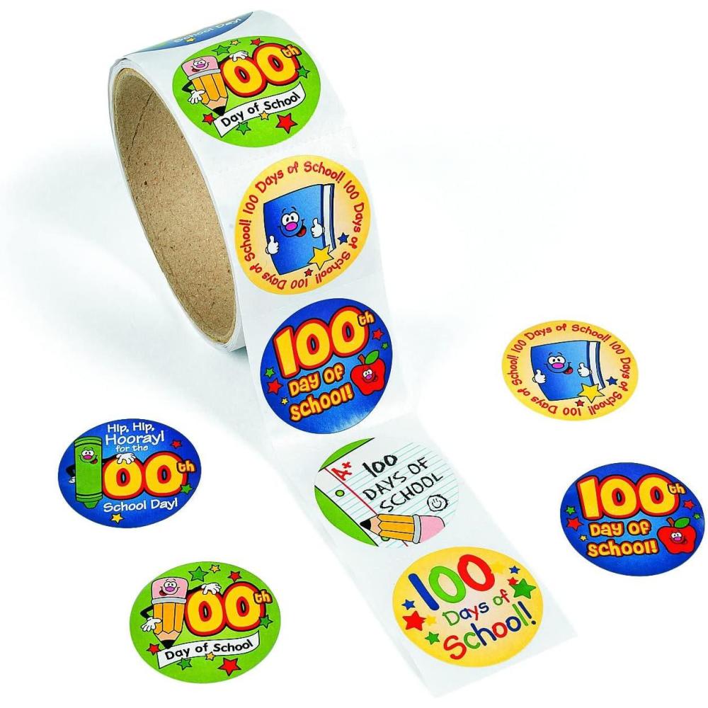 image100th Day of School Stickers  1 roll of 100 Stickers  Prizes and Supplies
