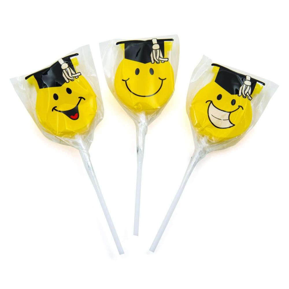 imageFun Express  Smile Face Graduation Suckers for Graduation  Edibles  Sucker ampamp Pop  Character Suckers  Graduation  12 Pieces