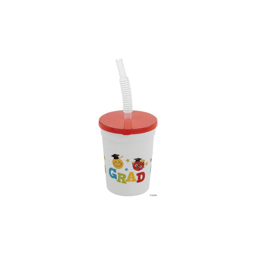 imageFun Express 10 oz Elementary Graduation Reusable BPAFree Plastic Cups with Lids ampamp Straws  12 Count