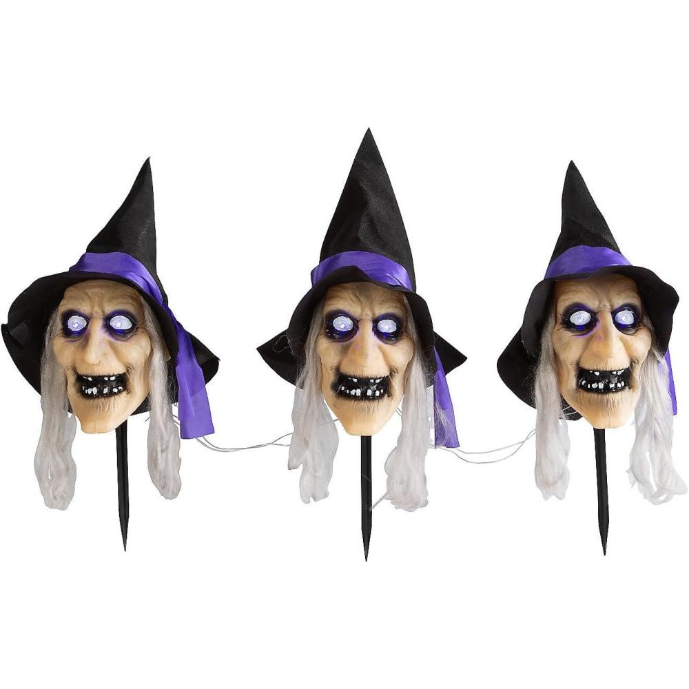 imageFun Express 3 Pieces 2 ft LightUp Witch Head Yard Stake Halloween Decorations