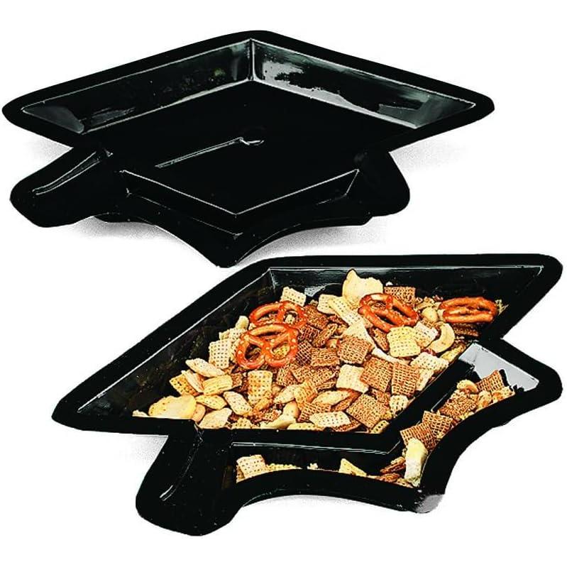 imageFun Express Black Graduation Cap Disposable Serving Platters  Graduation Party Supplies Elegant Serveware ampamp Barware for Parties  Durable ampamp EasytoClean Platters Perfect for Food Snacks  12 Pieces
