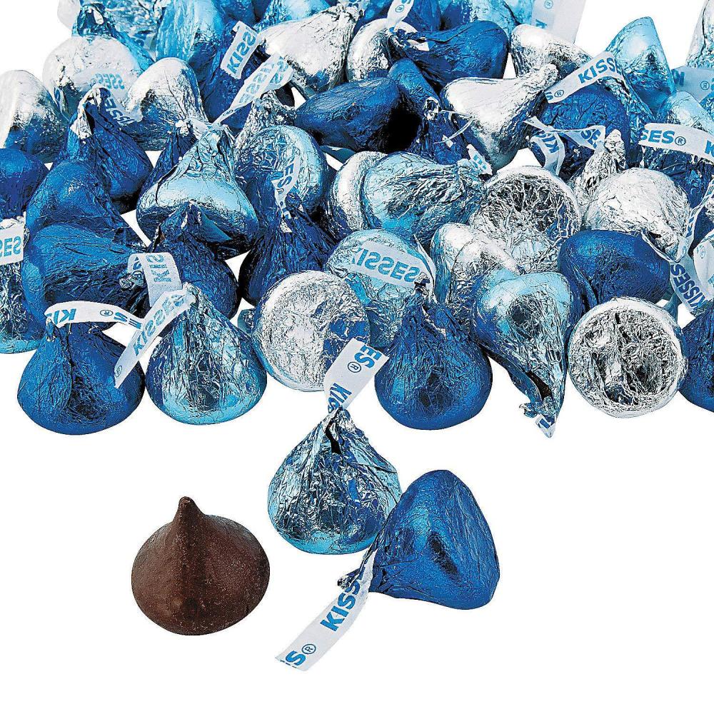 imageFun Express Blue Kisses Bulk Chocolate Candy Individually Wrapped  11oz Baby Shower Candy Boy ampamp Wedding Candy Favors for Guests  Silver Foil Milk Chocolate Kisses for Party Favors 65 Pieces