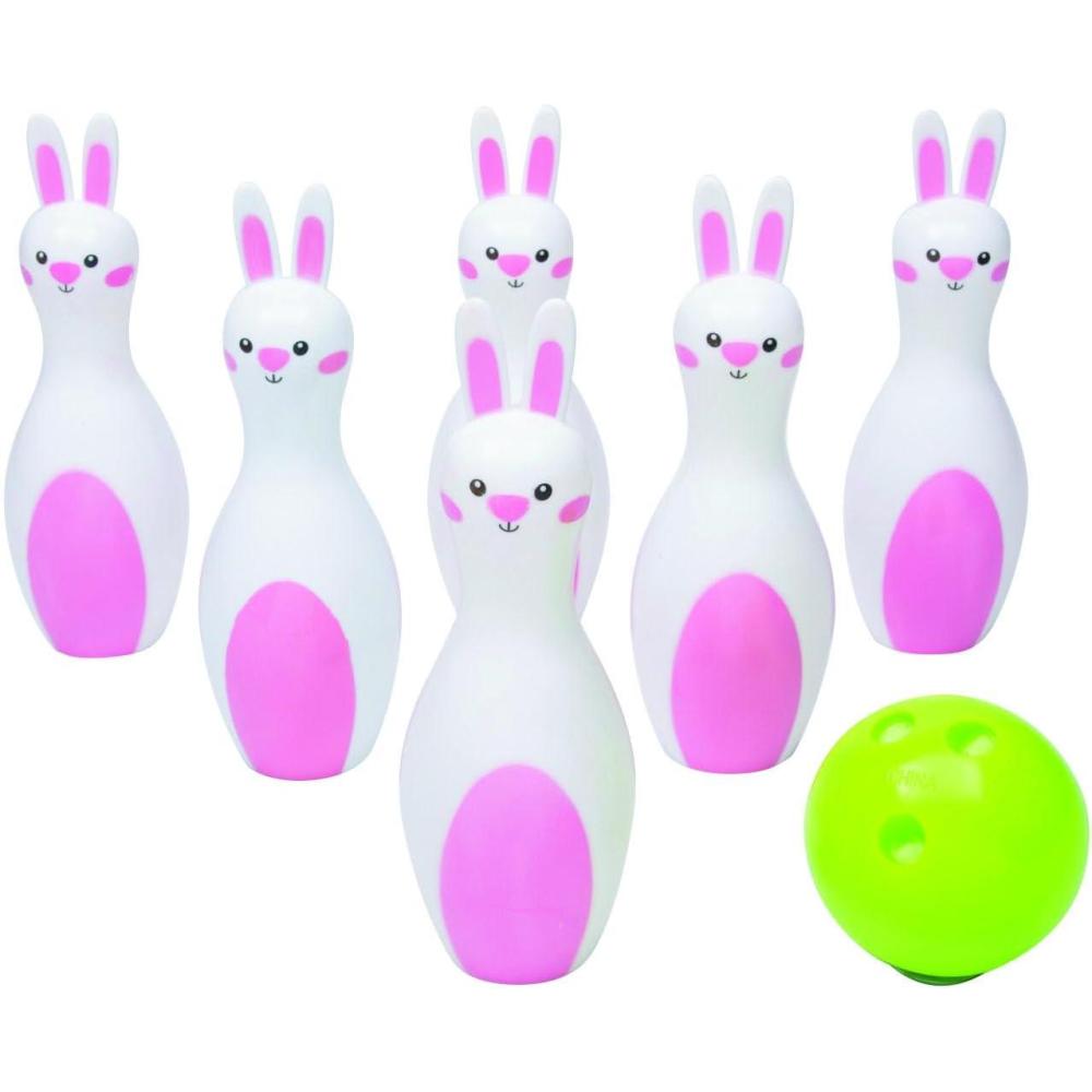 imageFun Express Easter Bunny Bowling Set  6 Plastic pins and 1 Plastic Balls  Easter Games and Toys for Kids