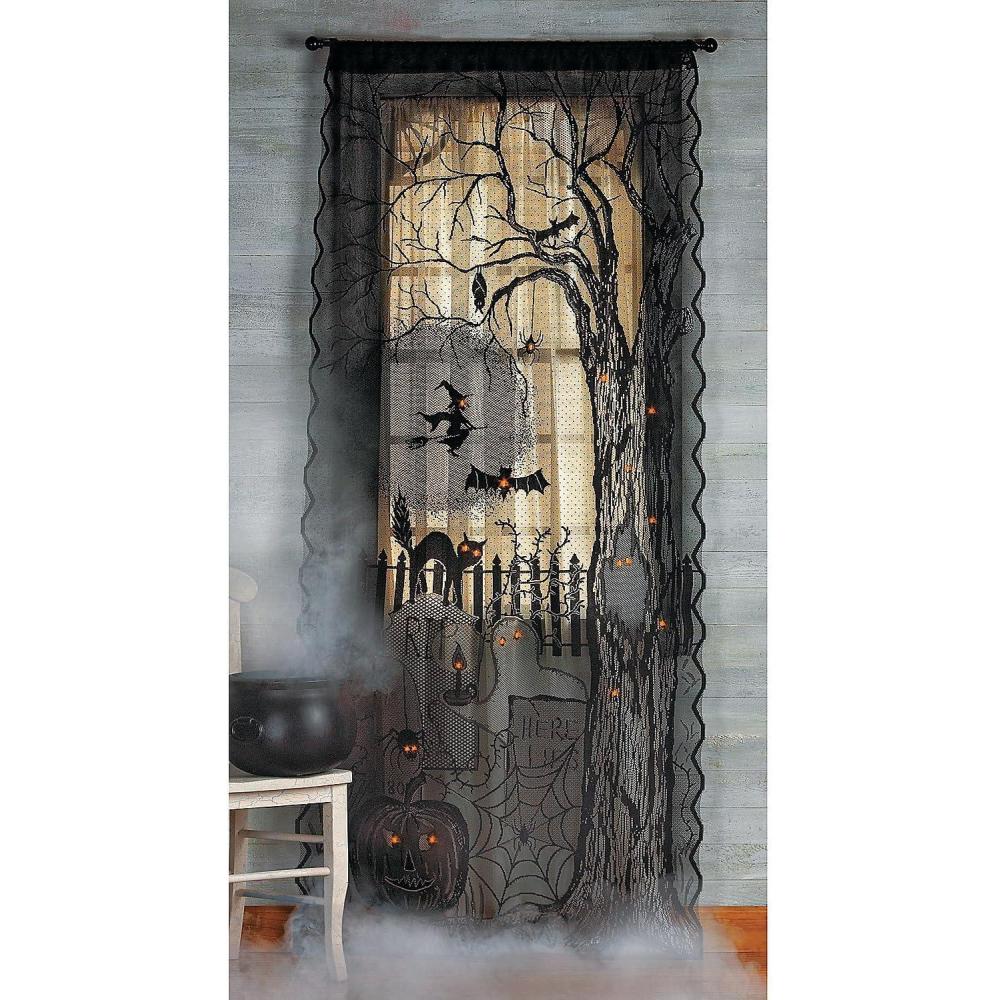 imageFun Express Halloween Spooky Lighted Lace Curtain Panel 7 feet Long